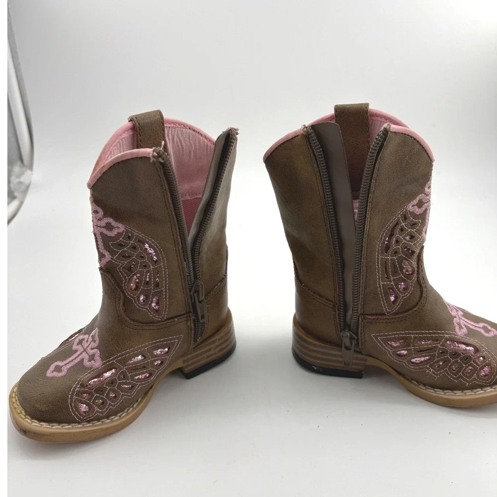Twister Toddler Cowgirl Boots Size 4 Pink Cross Wings Western Square Toe 4413202